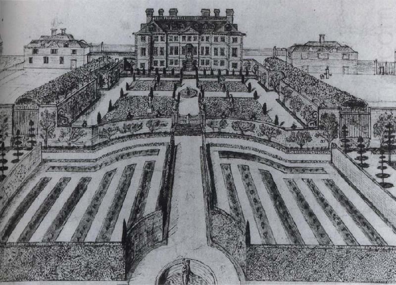 unknow artist The House and garden at Stowe,as they were before Lord Cobham-s alterations of the 1720s china oil painting image